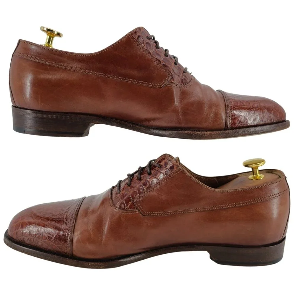 Exotic Bruno Magli Italy Brown Alligator Leather Oxfords Dress Shoes 10M Vintage - Picture 8 of 13
